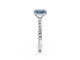 White gold Fancy Blue Emerald Cut Diamond Solitaire Ring with Pavé Band and Four-Prong Setting_78