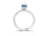 White gold Fancy Blue Emerald Cut Diamond Solitaire Ring with Pavé Band and Four-Prong Setting_79