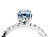 White gold Fancy Blue Emerald Cut Diamond Solitaire Ring with Pavé Band and Four-Prong Setting_80