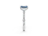 White gold Fancy Blue Emerald Cut Diamond Solitaire Ring with Pavé Band and Hidden Halo_34