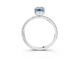 White gold Fancy Blue Emerald Cut Diamond Solitaire Ring with Pavé Band and Hidden Halo_35