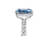 White gold Fancy Blue Emerald Cut Diamond Solitaire Ring with Pavé Band and Hidden Halo_37
