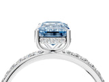 White gold Fancy Blue Emerald Cut Diamond Solitaire Ring with Pavé Band and Hidden Halo_37