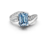 White gold Fancy Blue Emerald Cut Diamond Solitaire Ring with Prong Setting and Twisted Pavé Band_24