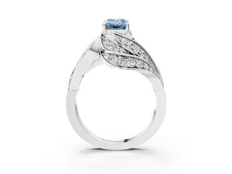 White gold Fancy Blue Emerald Cut Diamond Solitaire Ring with Prong Setting and Twisted Pavé Band_27