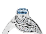 White gold Fancy Blue Emerald Cut Diamond Solitaire Ring with Prong Setting and Twisted Pavé Band_28