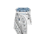 White gold Fancy Blue Emerald Cut Diamond Solitaire Ring with Prong Setting and Twisted Pavé Band_29