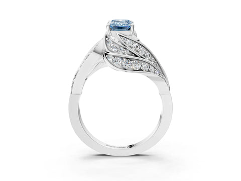 White gold Fancy Blue Emerald Cut Diamond Solitaire Ring with Prong Setting and Twisted Pavé Band_3