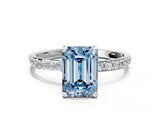 White gold Fancy Blue Emerald Cut Diamond Solitaire Ring with Round  Pavé Band and Prong Setting_169
