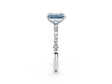 White gold Fancy Blue Emerald Cut Diamond Solitaire Ring with Round  Pavé Band and Prong Setting_170