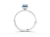 White gold Fancy Blue Emerald Cut Diamond Solitaire Ring with Round  Pavé Band and Prong Setting_171