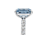 White gold Fancy Blue Emerald Cut Diamond Solitaire Ring with Round  Pavé Band and Prong Setting_174