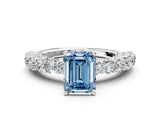 White gold Fancy Blue Emerald Cut Diamond Solitaire Ring with Shared Prong Pavé Band and Four-Prong Setting_70
