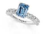 White gold Fancy Blue Emerald Cut Diamond Solitaire Ring with Shared Prong Pavé Band and Four-Prong Setting_71