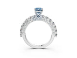 White gold Fancy Blue Emerald Cut Diamond Solitaire Ring with Shared Prong Pavé Band and Four-Prong Setting_73