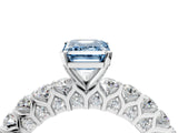 White gold Fancy Blue Emerald Cut Diamond Solitaire Ring with Shared Prong Pavé Band and Four-Prong Setting_74