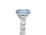 White gold Fancy Blue Emerald Cut Diamond Solitaire Ring with Shared Prong Pavé Band and Four-Prong Setting_75
