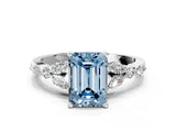 White gold Fancy Blue Emerald Cut Diamond Solitaire Ring with Side Stones and Four-Prong Setting_262