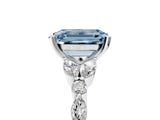 White gold Fancy Blue Emerald Cut Diamond Solitaire Ring with Side Stones and Four-Prong Setting_267
