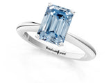 White gold Fancy Blue Emerald Cut Diamond Solitaire Ring with Six-Prong Setting and Classic Band_287