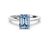 White gold Fancy Blue Emerald Cut Diamond Solitaire Ring with Six-Prong Setting and Classic Band_291