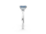 White gold Fancy Blue Emerald Cut Diamond Solitaire Ring with Six-Prong Setting and Classic Band_293
