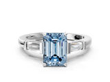 White gold Fancy Blue Emerald  Cut Diamond Solitaire Ring with Tapered Baguette Accents and Four-Prong Setting_77