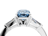 White gold Fancy Blue Emerald  Cut Diamond Solitaire Ring with Tapered Baguette Accents and Four-Prong Setting_81