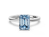 White gold Fancy Blue Emerald Cut Diamond Solitaire Ring with Thin Band and Prong Setting_26