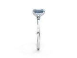 White gold Fancy Blue Emerald Cut Diamond Solitaire Ring with Thin Band and Prong Setting_28