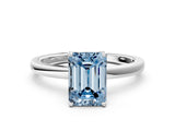 White gold Fancy Blue Emerald Cut Diamond Solitaire Ring with Thin Band and Prong Setting_32