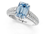 White gold Fancy Blue Emerald Cut Diamond Solitaire Ring with Three-Row Pavé Band and Four-Prong Setting_50