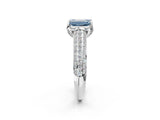 White gold Fancy Blue Emerald Cut Diamond Solitaire Ring with Three-Row Pavé Band and Four-Prong Setting_51