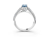 White gold Fancy Blue Emerald Cut Diamond Solitaire Ring with Three-Row Pavé Band and Four-Prong Setting_52