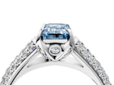 White gold Fancy Blue Emerald Cut Diamond Solitaire Ring with Three-Row Pavé Band and Four-Prong Setting_53