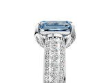 White gold Fancy Blue Emerald Cut Diamond Solitaire Ring with Three-Row Pavé Band and Four-Prong Setting_54