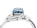 White gold Fancy Blue Emerald Cut Diamond Solitaire Ring with Twist Band and Four-Prong Setting_81