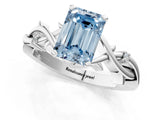 White gold Fancy Blue Emerald Cut Diamond Solitaire Ring with Twisted Band and Prong Setting_320