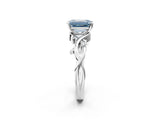 White gold Fancy Blue Emerald Cut Diamond Solitaire Ring with Twisted Band and Prong Setting_321