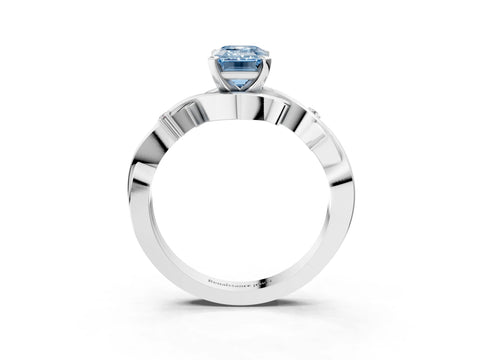 White gold Fancy Blue Emerald Cut Diamond Solitaire Ring with Twisted Band and Prong Setting_322