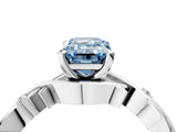 White gold Fancy Blue Emerald Cut Diamond Solitaire Ring with Twisted Band and Prong Setting_323