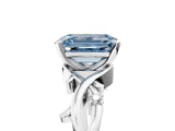 White gold Fancy Blue Emerald Cut Diamond Solitaire Ring with Twisted Band and Prong Setting_324