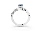 White gold Fancy Blue Emerald Cut Diamond Solitaire Ring with Twisted Band and Prong Setting_327
