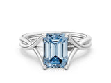 White gold Fancy Blue Emerald Cut Diamond Solitaire Twist Band Prong Setting Ring_79