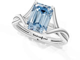 White gold Fancy Blue Emerald Cut Diamond Solitaire Twist Band Prong Setting Ring_80