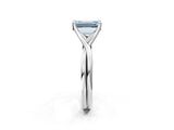White gold Fancy Blue Emerald Cut Diamond Solitaire Twist Band Prong Setting Ring_81