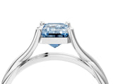 White gold Fancy Blue Emerald Cut Diamond Solitaire Twist Band Prong Setting Ring_83