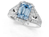 White gold Fancy Blue Emerald Cut Diamond Split Shank Halo Ring with Four-Prong Setting_71