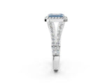 White gold Fancy Blue Emerald Cut Diamond Split Shank Halo Ring with Four-Prong Setting_72