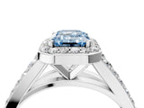 White gold Fancy Blue Emerald Cut Diamond Split Shank Halo Ring with Four-Prong Setting_74